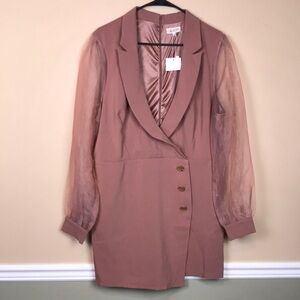 NWT QUII Women’s Faux Wrap Mauve Pink Knit Sheer Long Sleeve Suit Romper